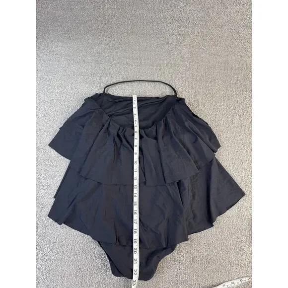 J. Crew Ruffle Tiered One Piece Swimsuit Full Coverage Black Size 12 - Picture 5 of 7